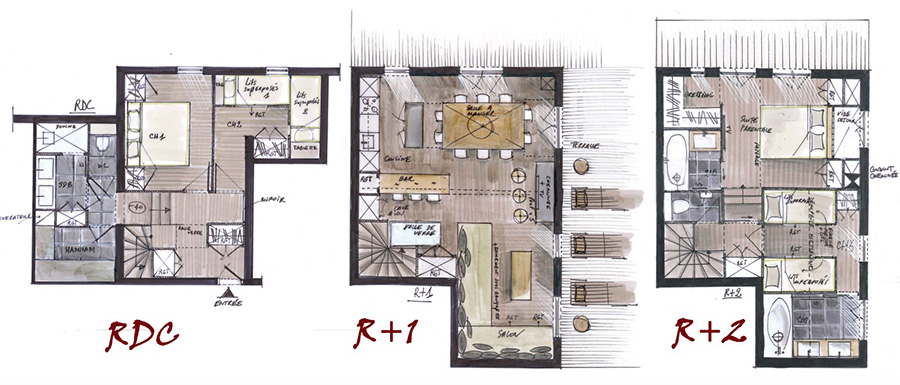 planche croquis réalisée par une architecte d'intérieur de Saint-Jorioz près d'Annecy